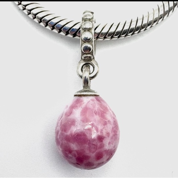 GENUINE PANDORA PINK SPECKLED EGG DANGLE CHARM - 791600 Year 2014 RARE - Picture 1 of 4